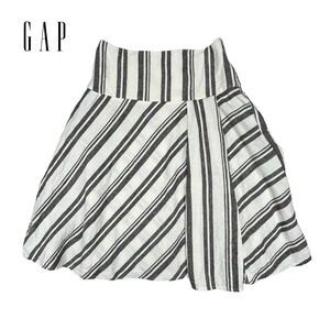 Gap | Women 6R | 100% Linen Ivory &‎ Gray Striped Circle Knee Length Skirt